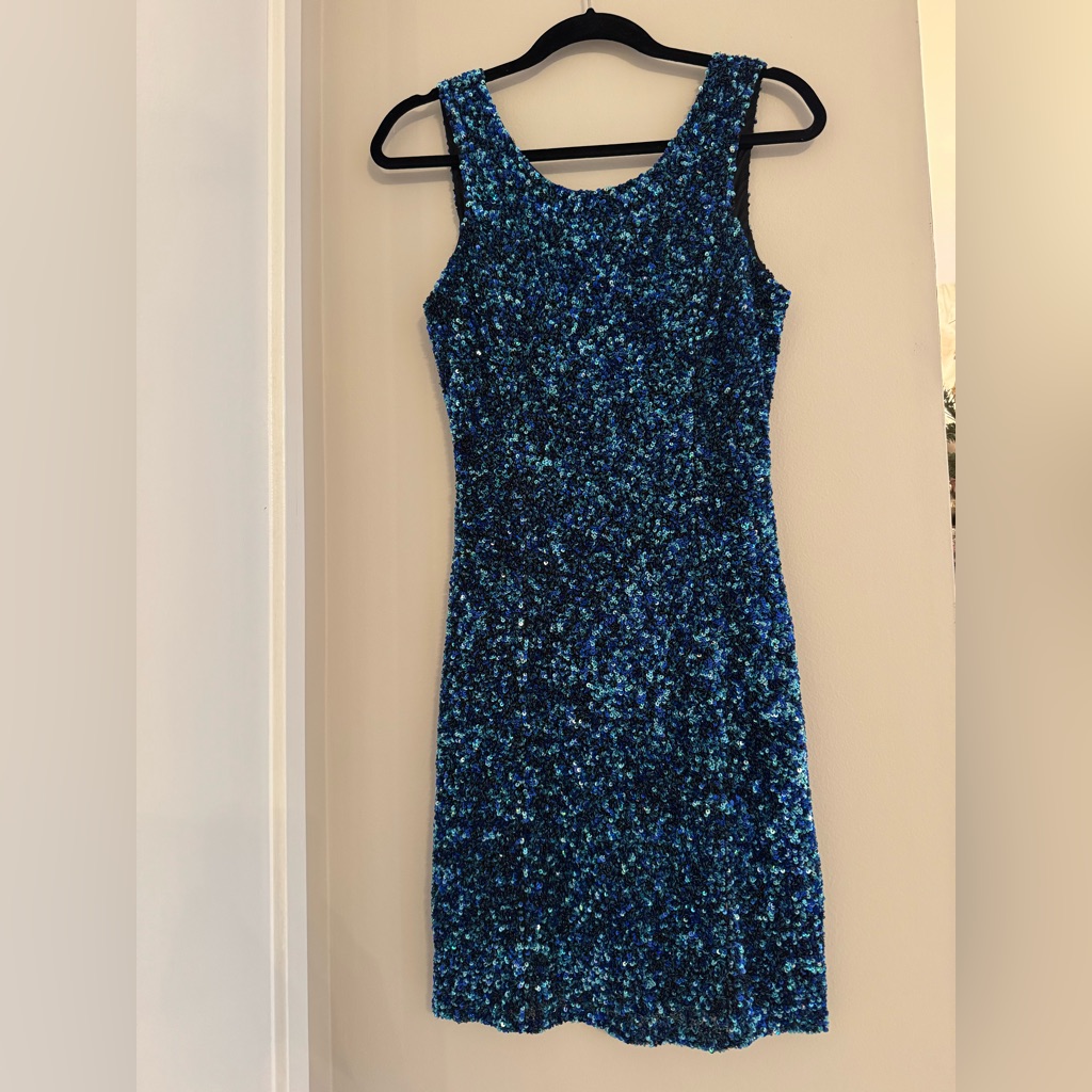 Nwt Parker Blue-Mix Sequined Mini Party Dress From Neiman Marcus Size S